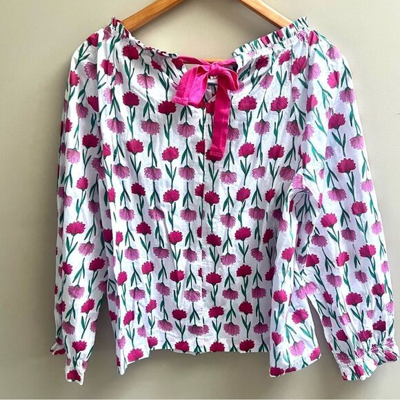 J Crew Floral Pink and Green Women's Top Sz M - Picture 4 of 6